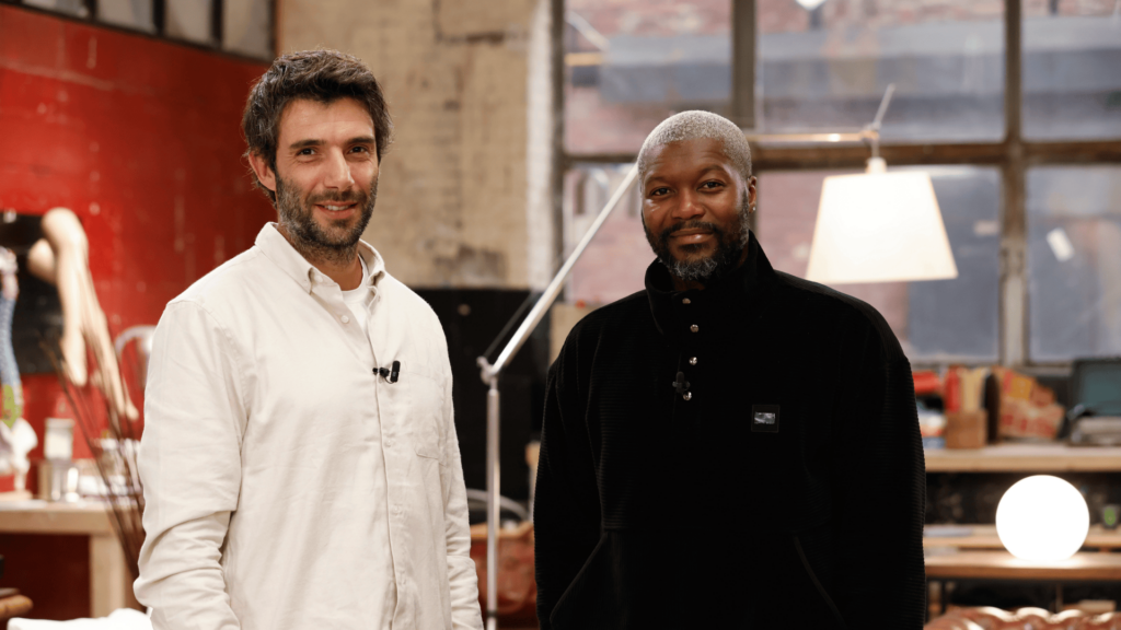 Simon, le fondateur de Rebond, et Djibril Cissé sur le plateau de "Qui veut être mon associé ?" lors de leur passage télévisé sur la chaîne M6